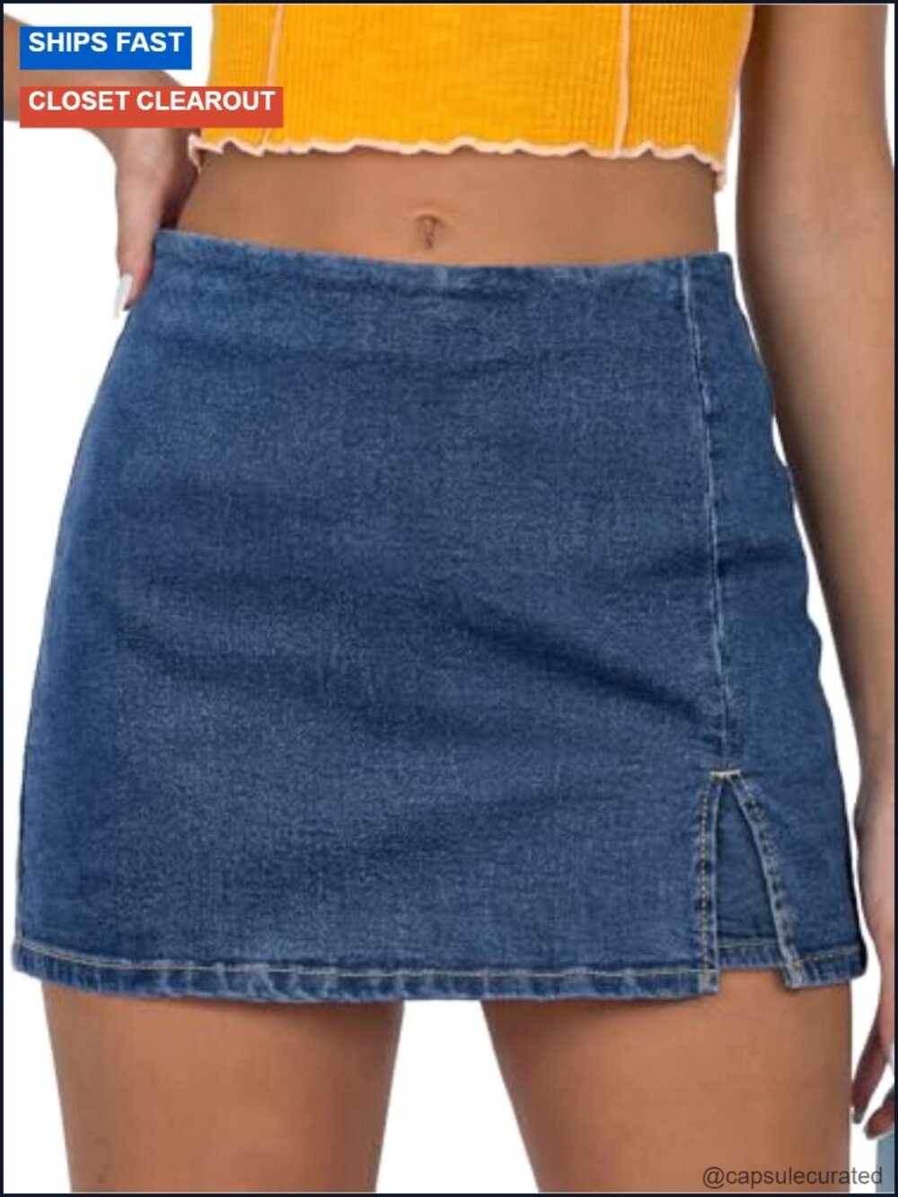 High Waisted Side Slit Denim Skorts for Women Stretch Fabric